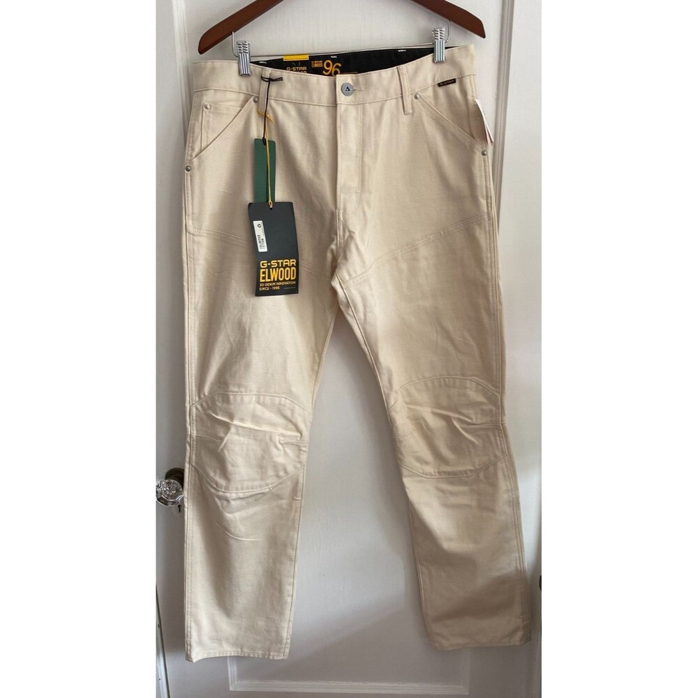 NWT G-Star Raw Elwood 5620 Regular Duckman ECRU Beige Jeans 34 x 34 Retail $210